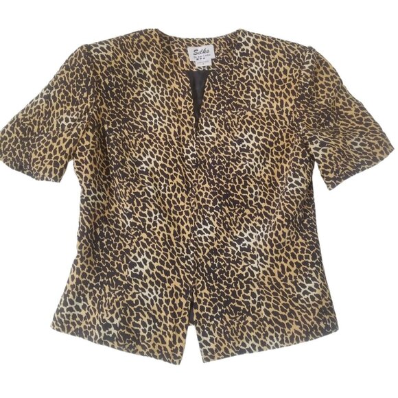 Silks by Joan Leslie Top Blazer Jacket 6 Vintage 80s Leopard Print Zip Lined - Picture 1 of 10